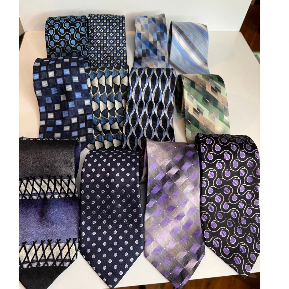 Designer Silk Tie Lot of 12 Blue Purple Green Stripes Polka Dot Mens Neckties‎